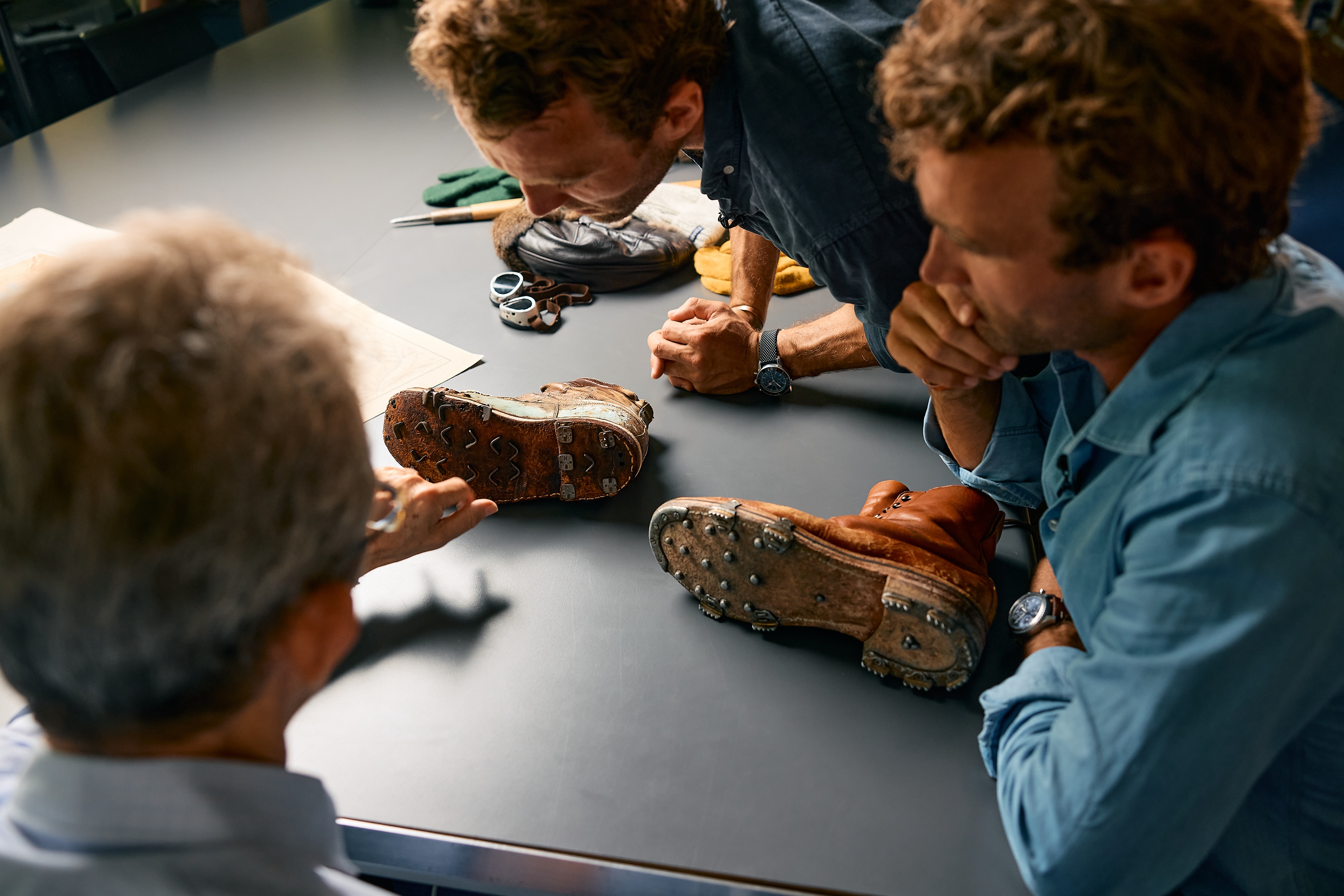 The Turner Twins inspecting the Mallory boot with Crockett & Jones.
