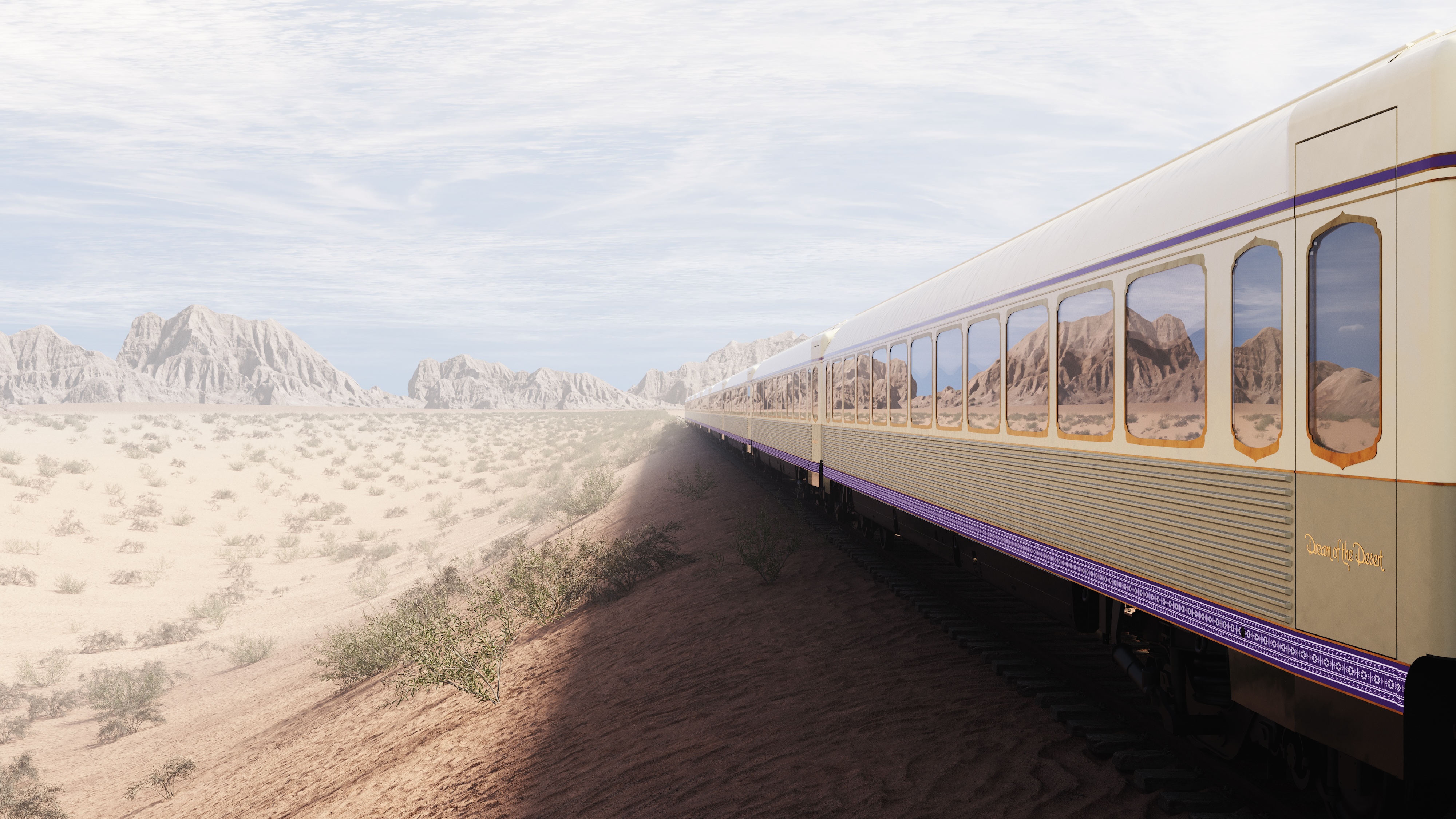Exterior of the Dream of the Desert, renowned luxury rail travel.