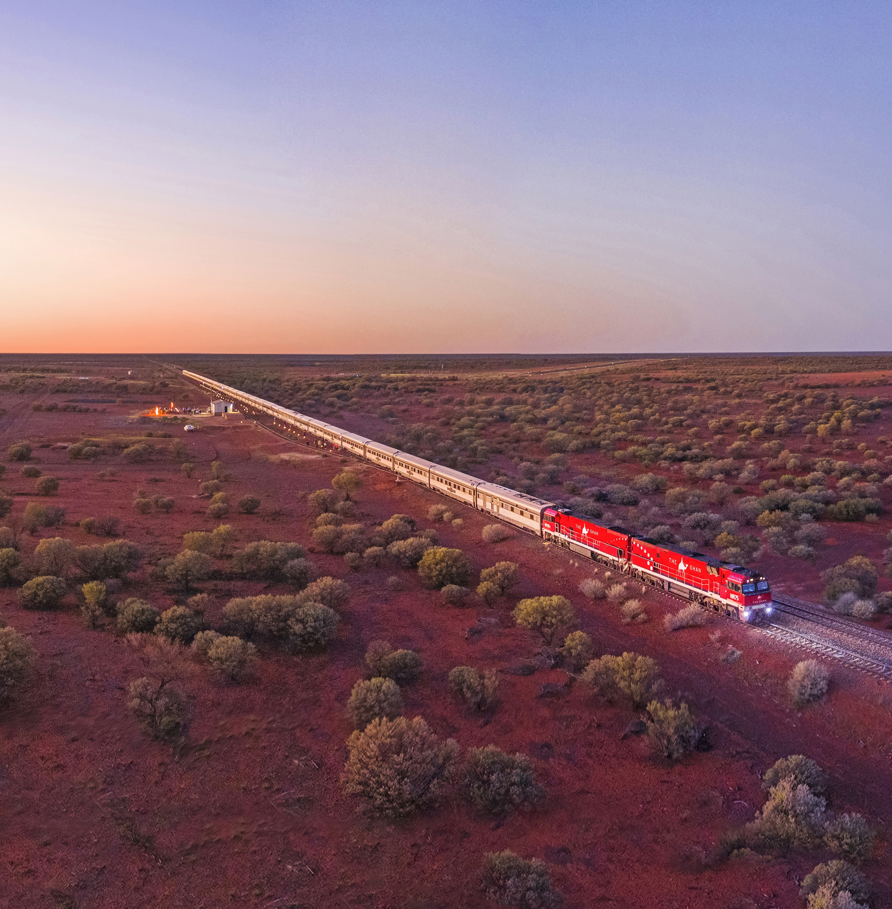 Luxury rail travel, The Ghan journeying across the Red Centre of Australia.