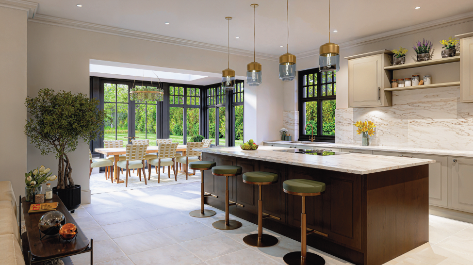 Kitchens in new-build heritage mansions. 