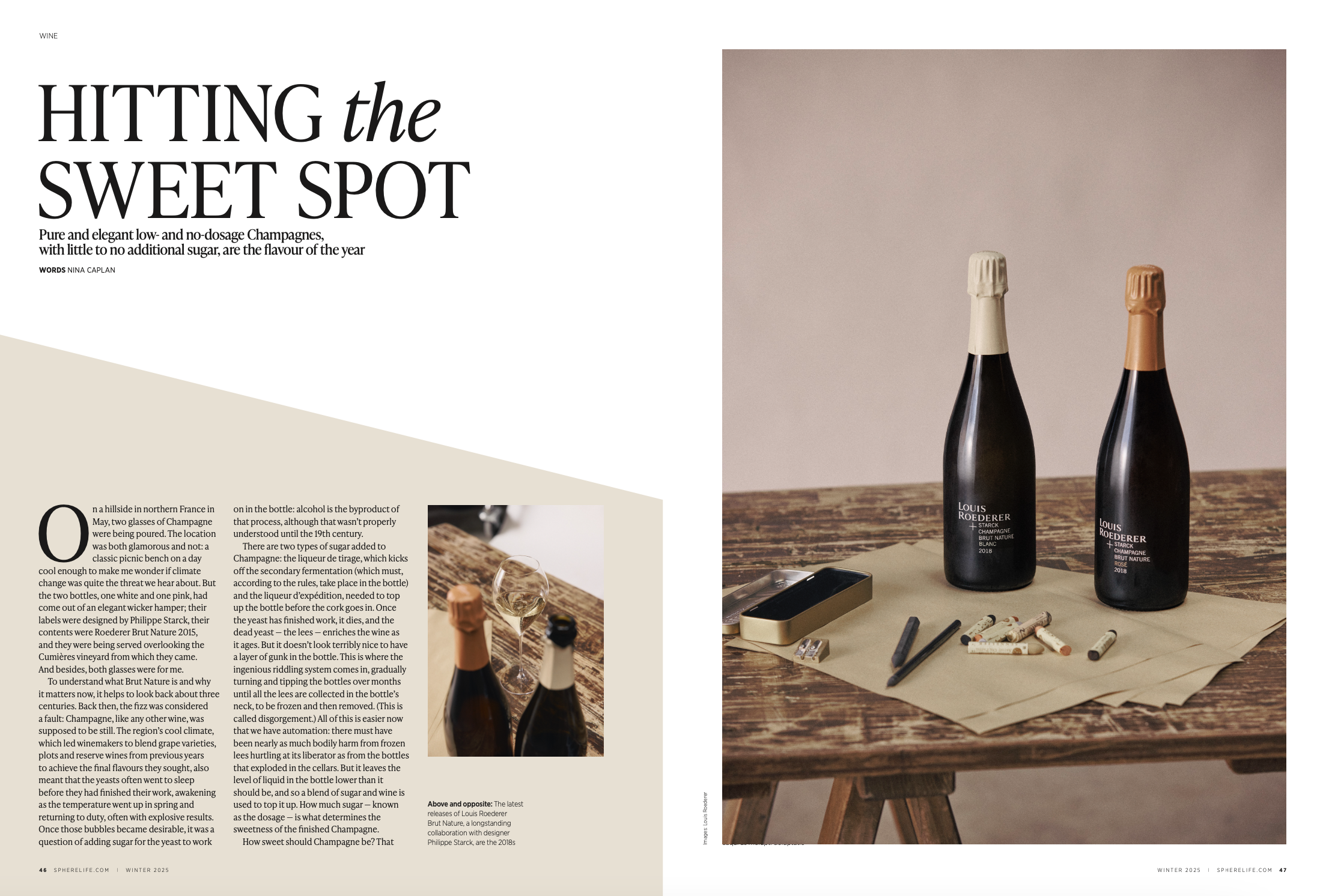 SPHERE winter magazine low sugar Champagnes. 