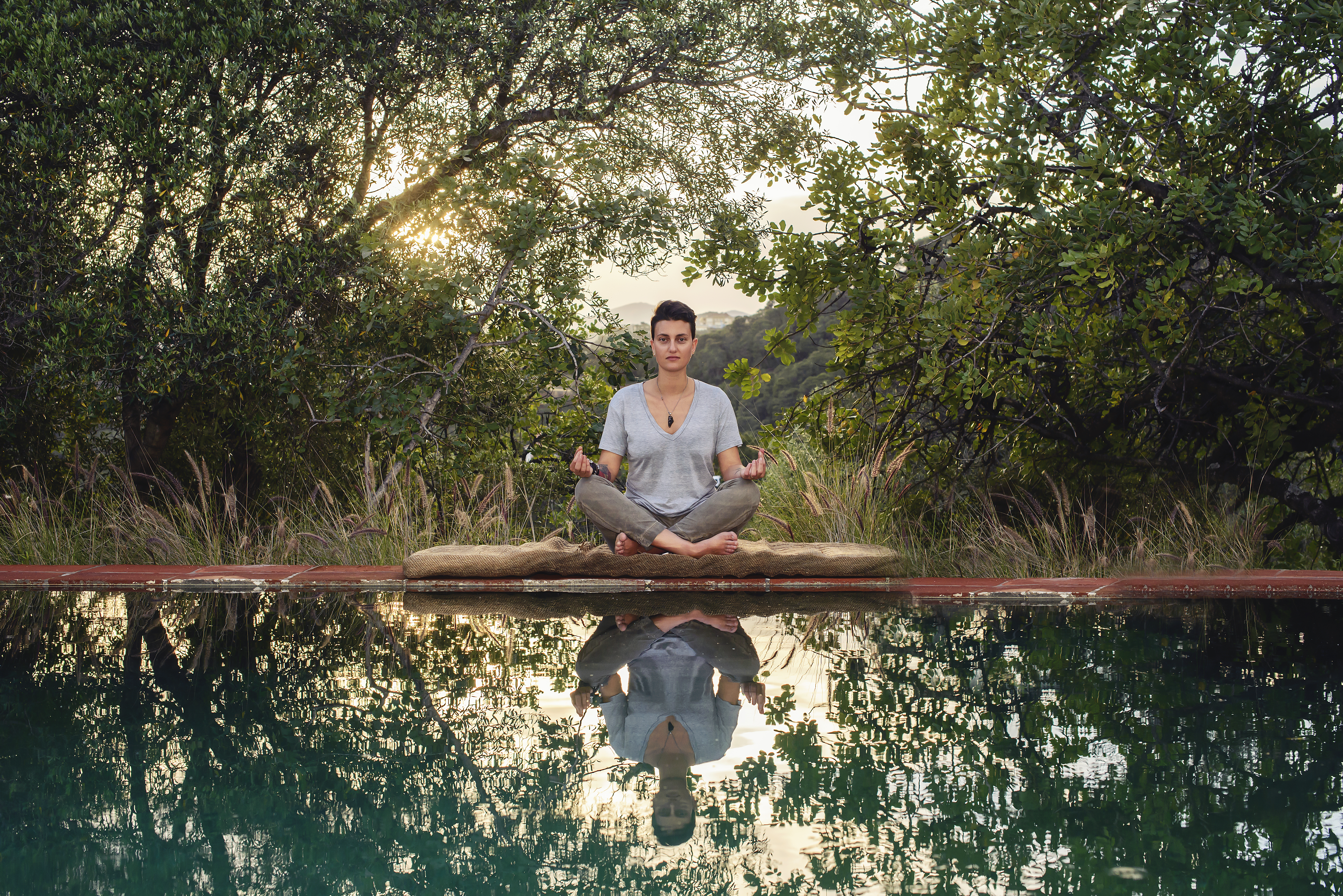 Plant-based chef practising yoga. 