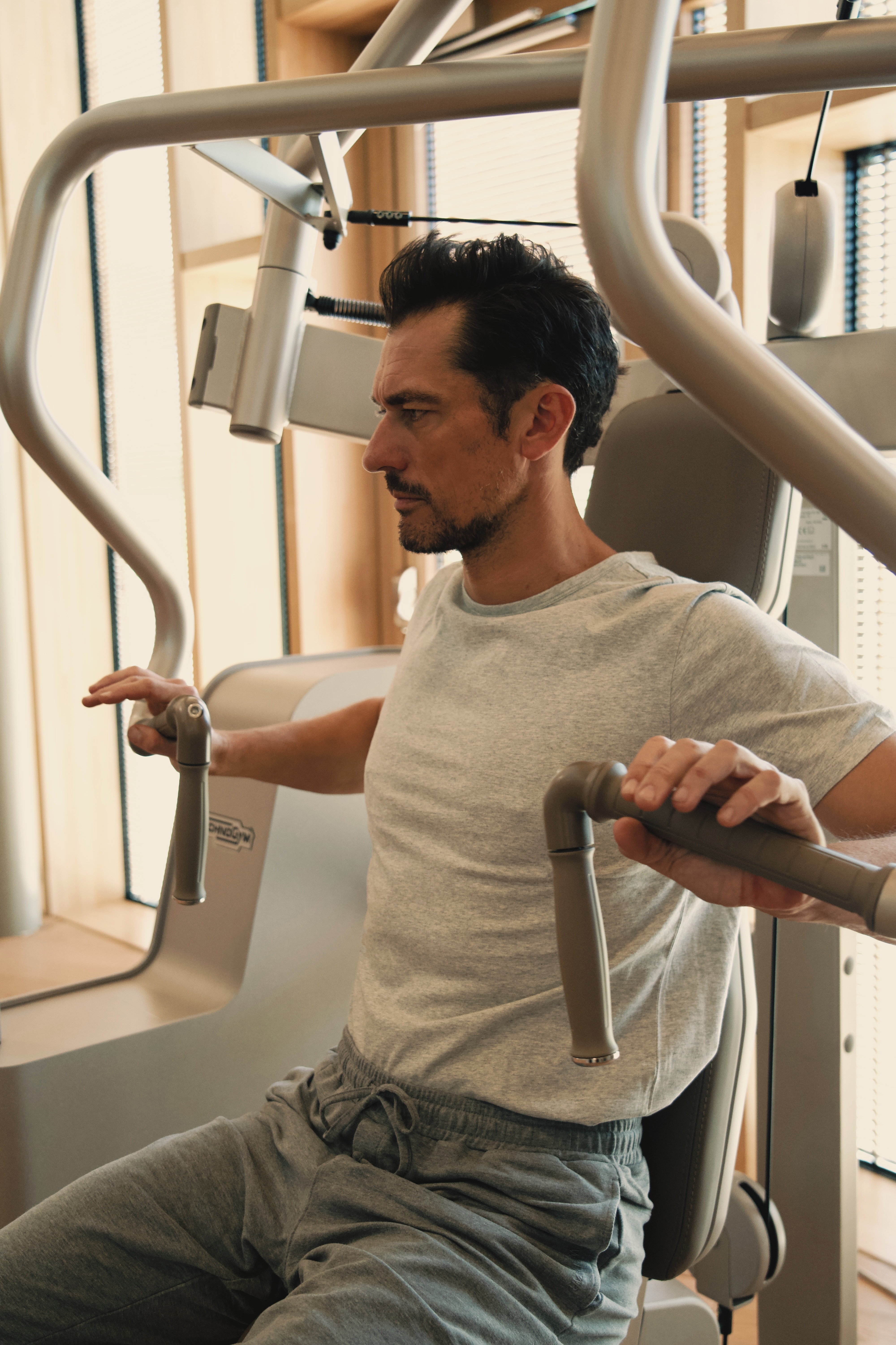 The British supermodel David Gandy, Technogym's Sand Stone line.