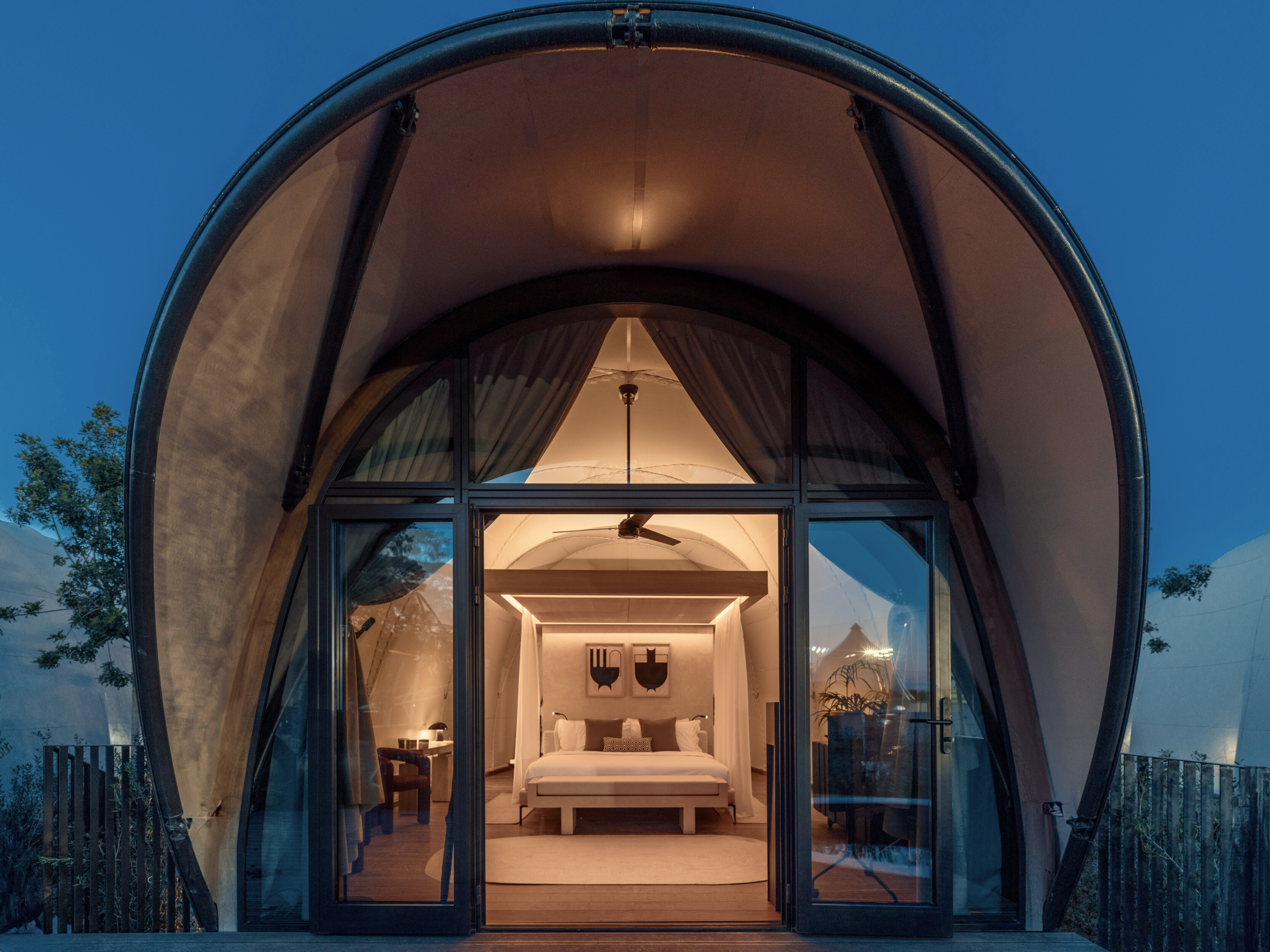 Couples Cabana's four poster bed in the Domes resort, Athens 