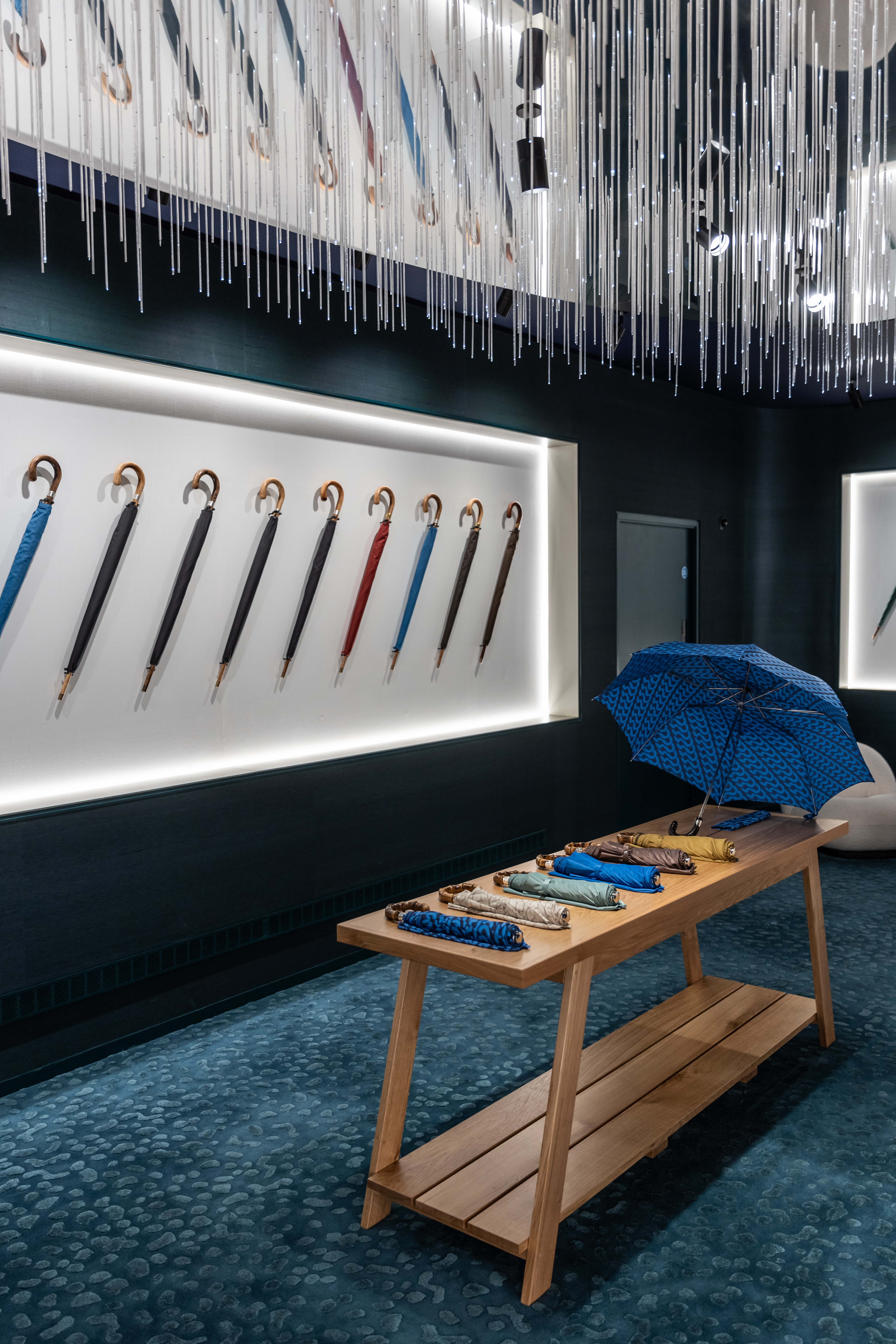 Swaine striking umbrella room.