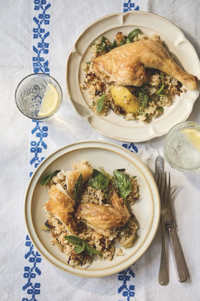 Spatchcocked chicken, Alexandra Dudley cookbook. 