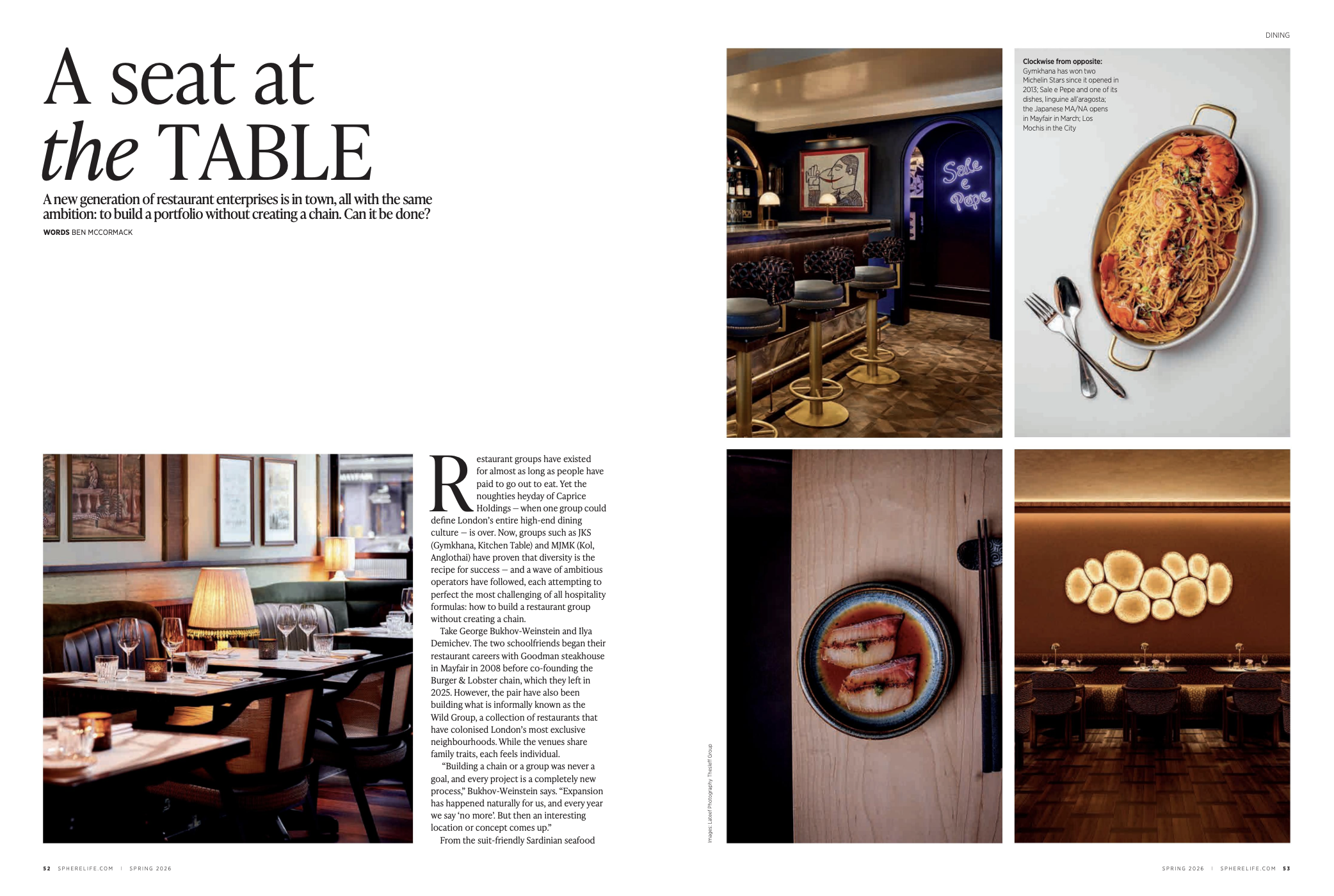 Restaurants SPHERE spring magazine. 