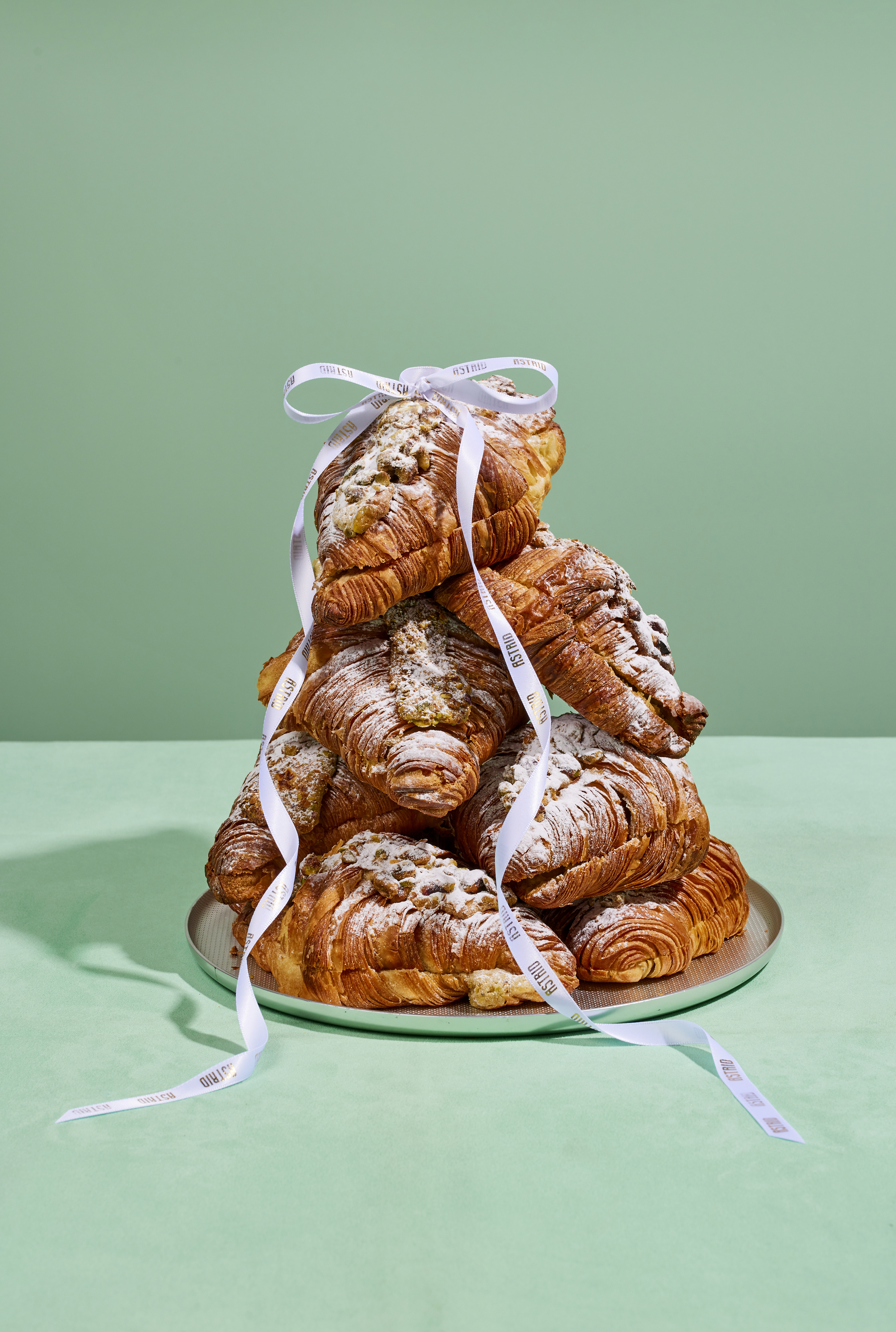 Croissant tower, bakery London. 