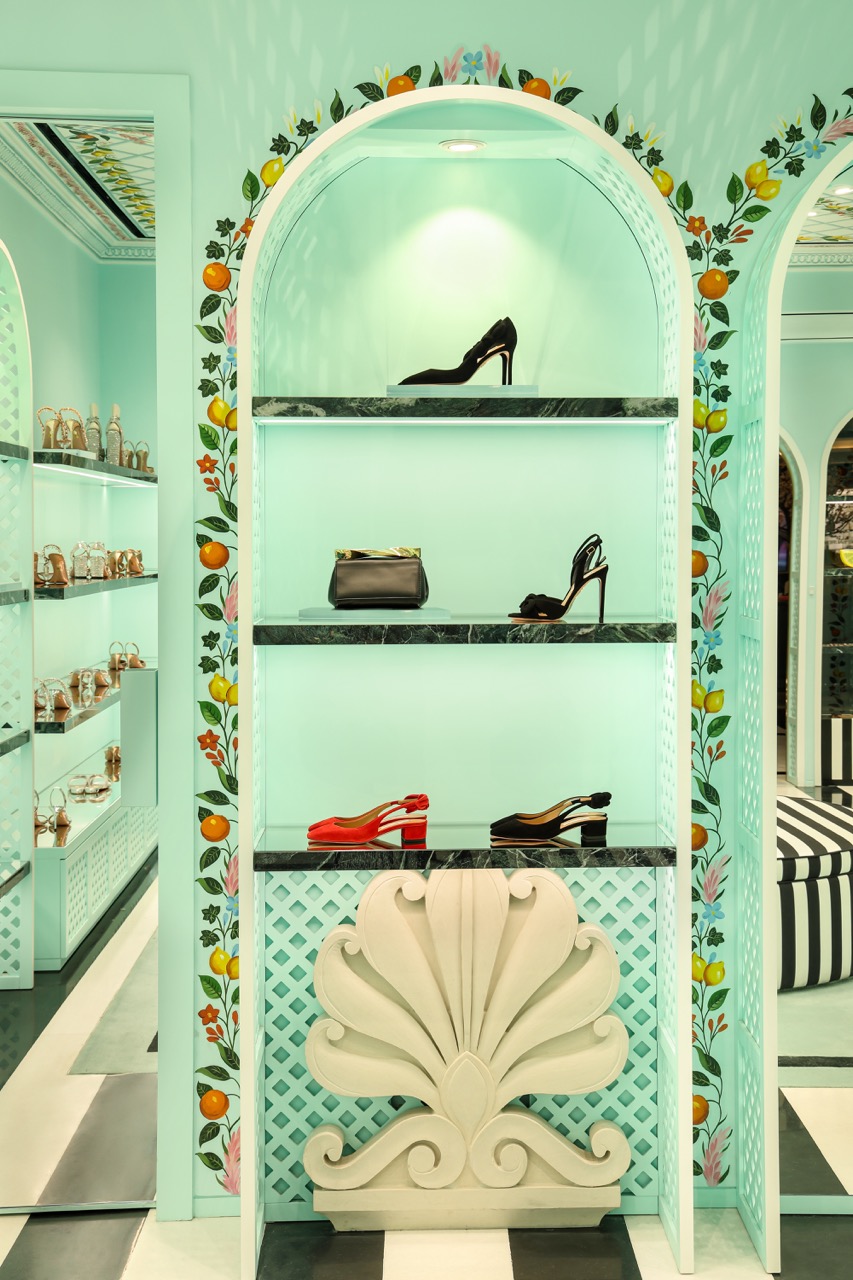 Aquazzura shop, luxury industry. 