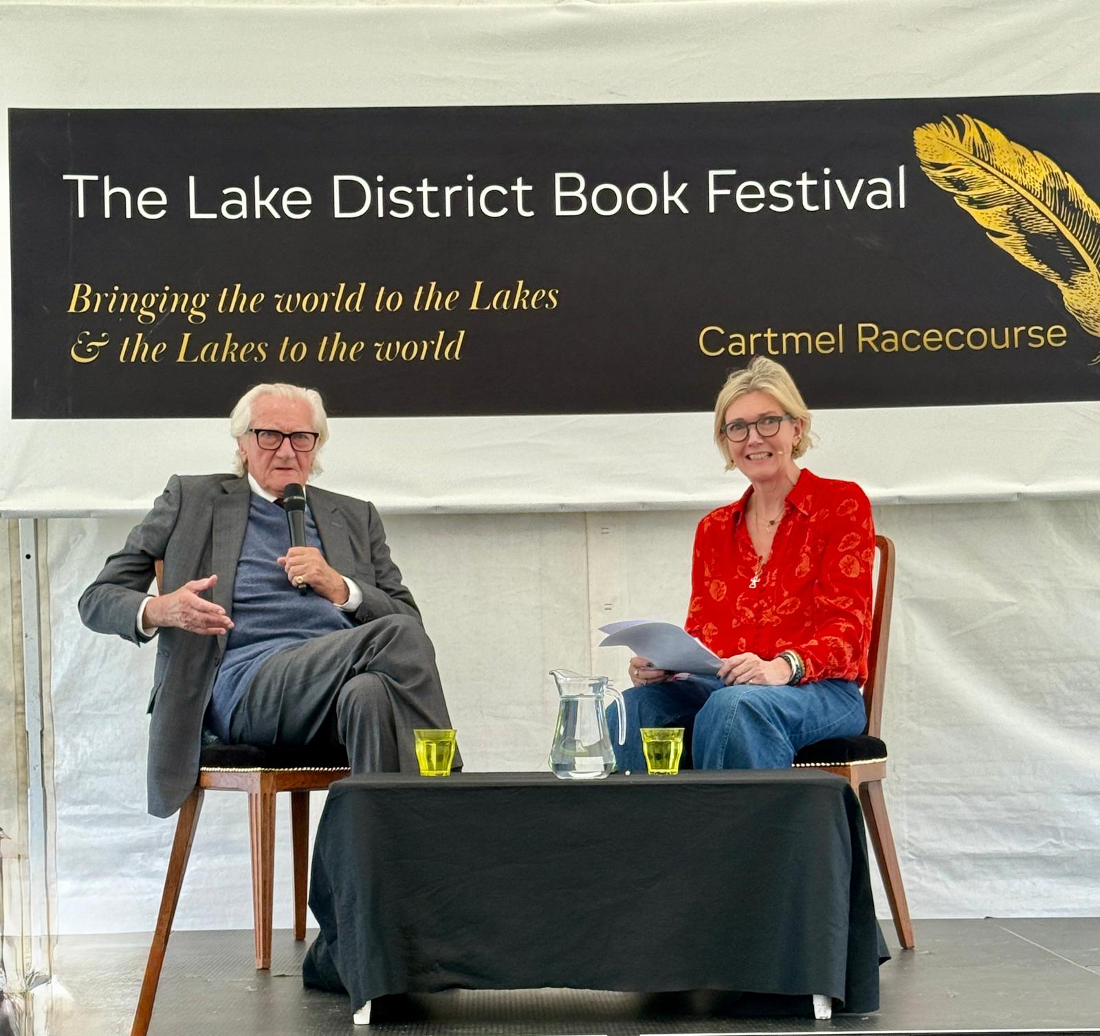 Lord Michael and Annabel Heseltine on stage at the Lake District Book Festival. 