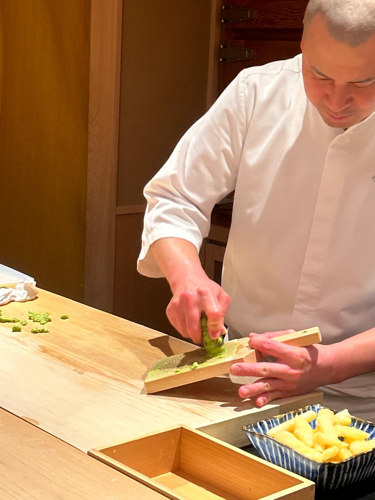 best sushi in london - wasabi being grated. 