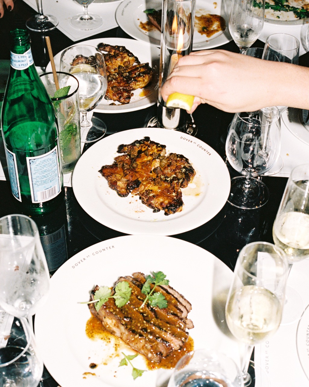Dishes, chefs table. 