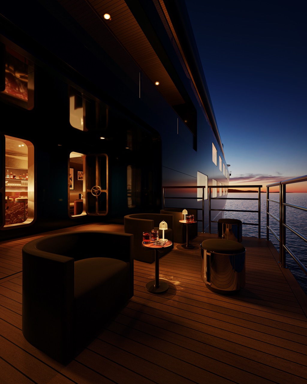 Decking on board luxury cruises. 
