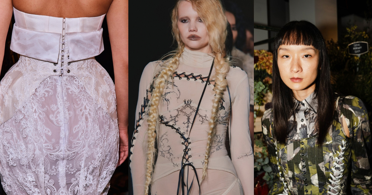 Lace corsetry, London Fashion Week. 