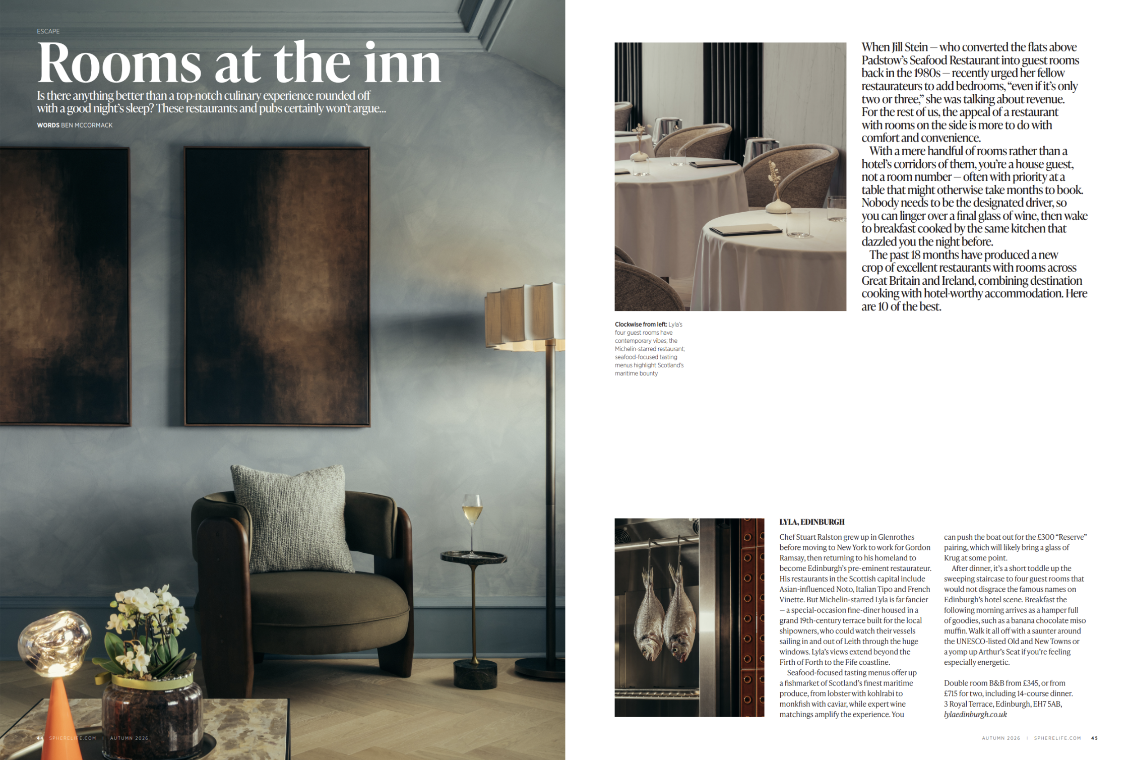 Restaurants with rooms, SPHERE autumn issue. 