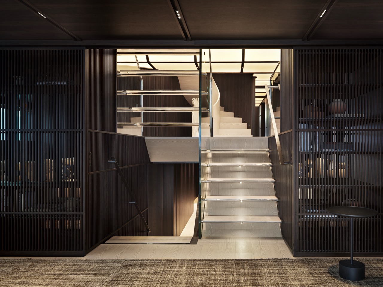 Staircase, Sanlorenzo 50 Steel. 