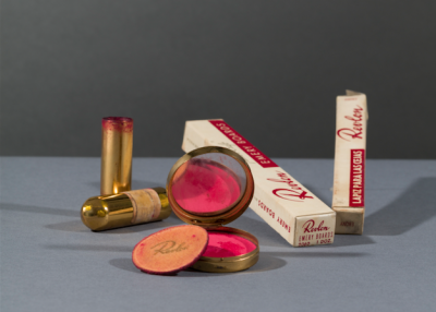 Revlon compact and powderpuff with blusher in ‘Clear Red’ and Revlon lipstick in ‘Everything’s Rosy’; emery boards and eyebrow pencil in ‘Ebony’. Before 1954. Photograph Javier Hinojosa. © Diego Riviera and Frida Kahlo Archives Revlon compact and powderpuff with blusher in ‘Clear Red’ and Revlon lipstick in ‘Everything’s Rosy’; emery boards and eyebrow pencil in ‘Ebony’. Before 1954. Photograph Javier Hinojosa. © Diego Riviera and Frida Kahlo Archives