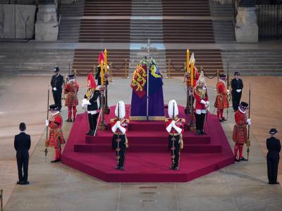 Her Majesty Queen Elizabeth who has died aged 96 lying in state