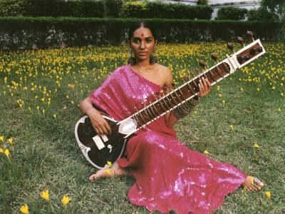 Pink sequin sari