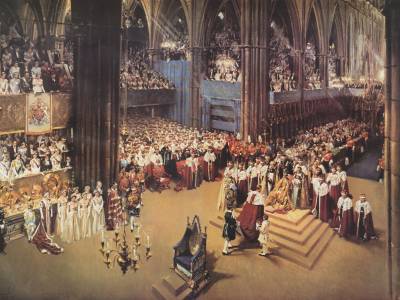 Terence Cuneo's spectacular painting depicts Westminster Abbey during the Coronation of Queen Elizabeth II in 1953