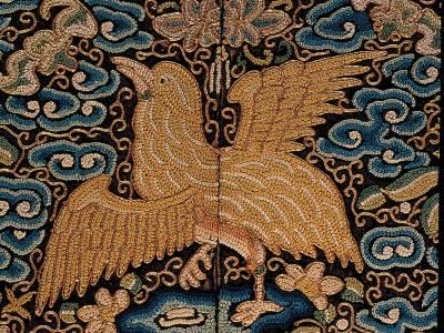 An embroidered sample on display at Textiles: The Art of Mankind, one of SPHERE's best design exhibitions for 2025.