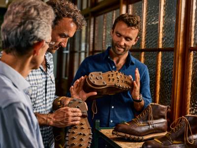 Hugo and Ross Turner at Crockett & Jones discussing the Mallory boots