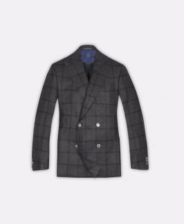 Corneliani, Double-breasted four-button jacket in grey/blue oversized checks