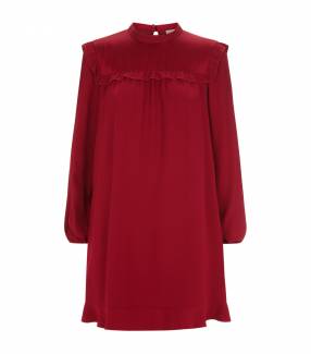 Red Valentino, Ruffle bib trim long sleeve dress