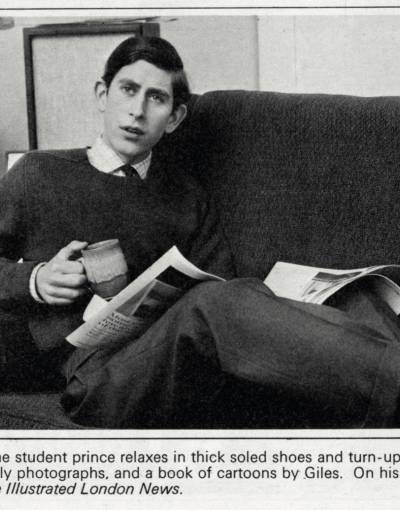 Prince Charles reading Illustrated London News at Cambridge University