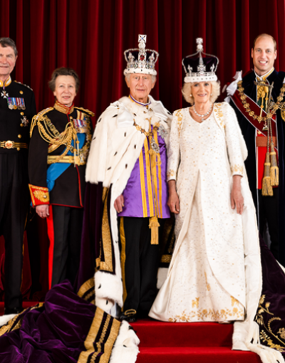 Coronation review of King Charles and Royal Family at Buckingham Palace on Coronation Day official ohoto 