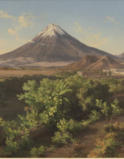 The Textile Mill of La Carolina, Puebla by José María Velasco displayed at The National Gallery.