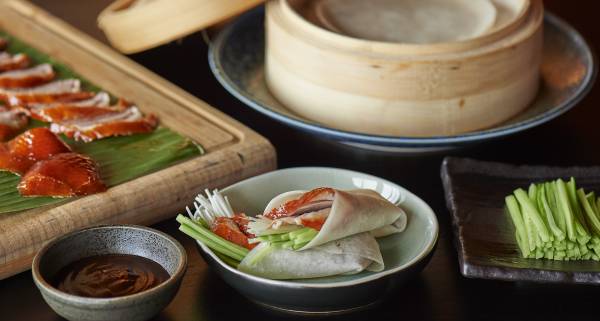 Hutong's Peking duck pancakes 