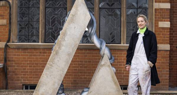 Polly Morgan with her award winning sculpture Open! Channel! Flow
