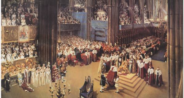 Terence Cuneo's spectacular painting depicts Westminster Abbey during the Coronation of Queen Elizabeth II in 1953