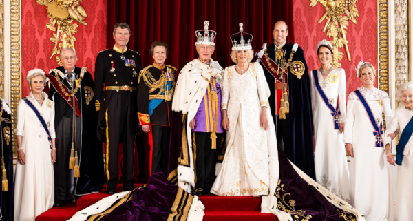 Coronation review of King Charles and Royal Family at Buckingham Palace on Coronation Day official ohoto 