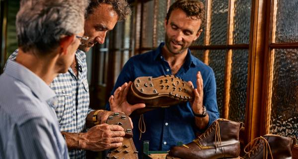 Hugo and Ross Turner at Crockett & Jones discussing the Mallory boots
